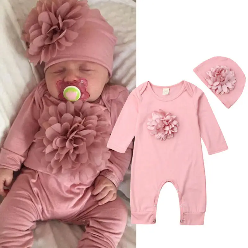 Newborn Baby Girl Romper Floral - VISgogo 2 cs Yenidoğan Tulum Bahar