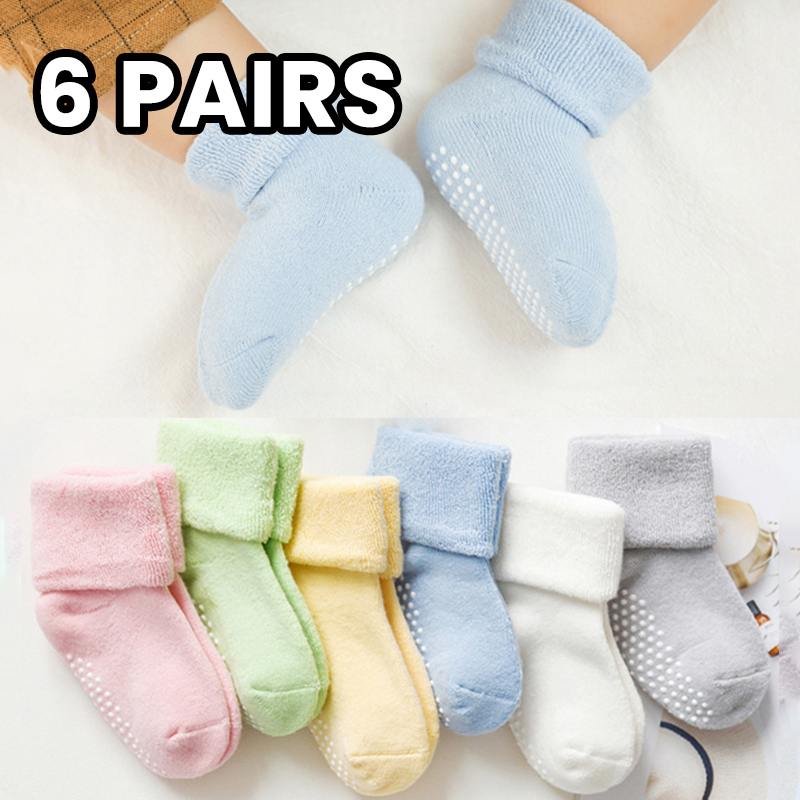 Unisex Baby Socks Non Slip - 6 çift Kalınlaşmış Polar çocuk Çorapları