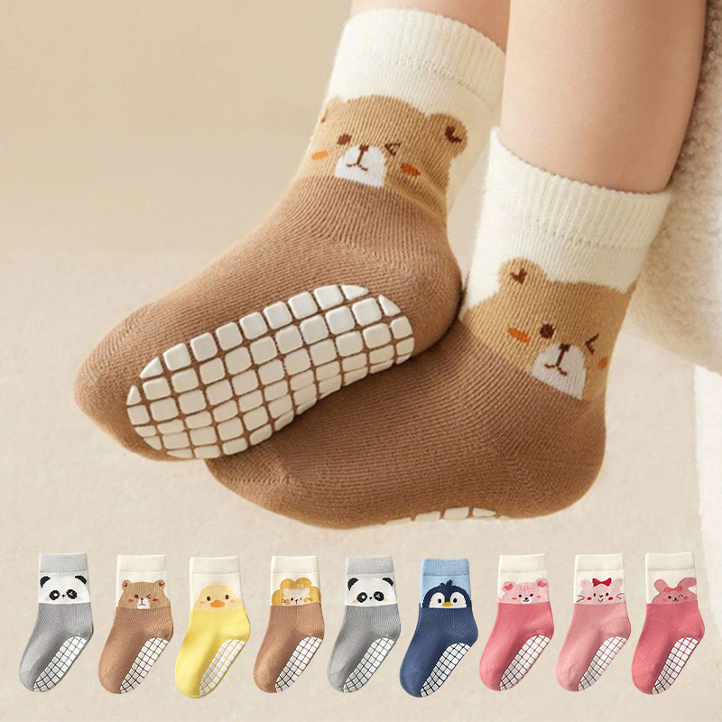Unisex Baby Socks Non Slip - 3 çift Bebek Sevimli Hayvanlar Desen